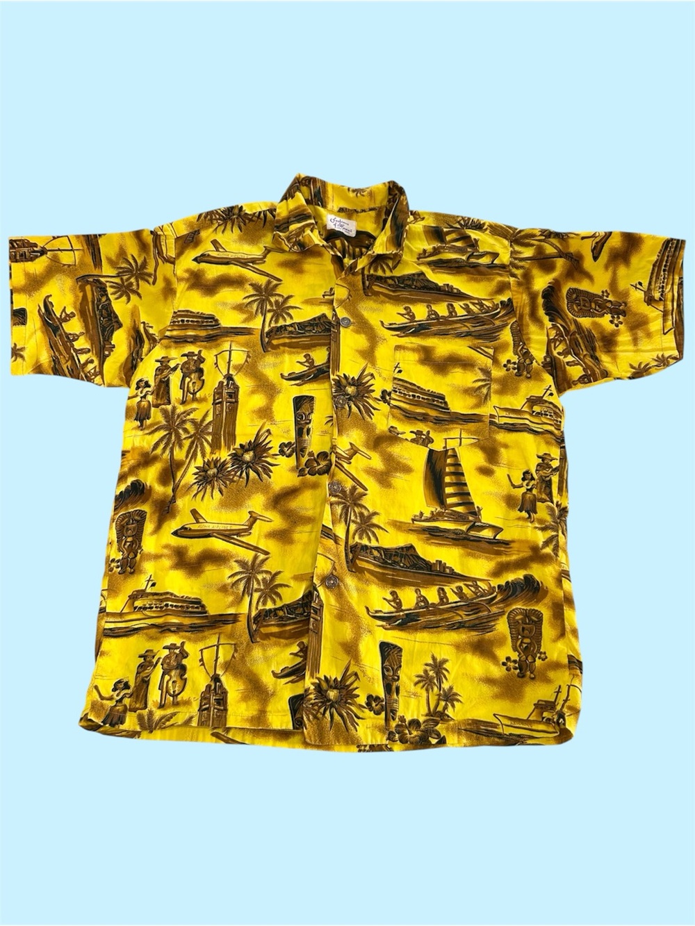 Vintage 50s 60s Fashions of Hawaii Hawaiian Aloha Loop Shirt AOP Large Rare